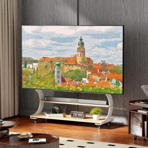 아치형 아트 모바일 TV 스탠드 바퀴가 달린 롤링 카트 대부분 50-100인치 휴대용 바닥 2단 나무 선반 높이