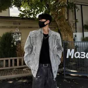 쉬헐크 남친 남자 청 데님 빈티지 클린핏 블록 스트리트 헤비 자켓 코트 KKE1