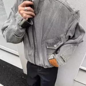 쉬헐크 남성 남친 자켓 데님 청 빈티지 오버와펜 코트 반전주의 워싱 카고 점퍼 KKE1