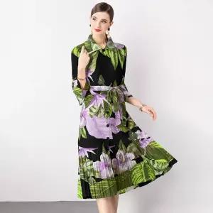 여성 원피스 크로스 플레어 소매 프릴 프린트 트렌치 긴팔 조거 셔링 가디건 형 OP1