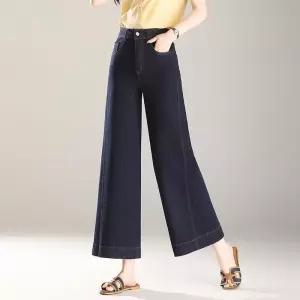 EAMT 바지 여사친 여름 캐주얼 와이드 반바지 밴딩 진청 얇은 청반바지 EUNG2