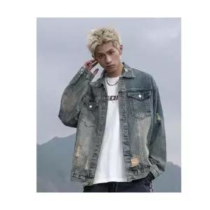 남성용 청자켓 봄가을 빈티지 데님 코트 루즈핏 워싱 카고 재킷 KS1