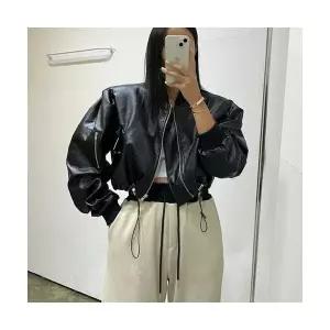 여성 자켓 봄옷 차이나 스트링 숏 가죽 코트 OP1
