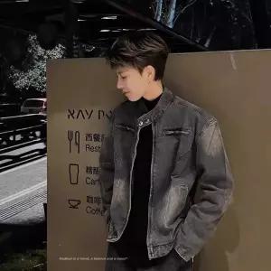 남성용 청자켓 빈티지 쇼트 데님 코트 가을 고급 라이더 재킷 상의 CH3