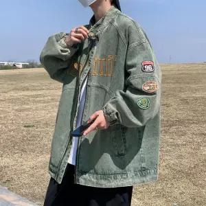 남성용 청자켓 빈티지 데님 코트 숏 봄가을 자수 라이더 루즈핏 카고 재킷 CH3