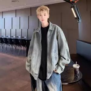 남성용 청자켓 데님 코트 가을 빈티지 하이웨스트 룩 봄 루즈핏 워싱 재킷 CH3