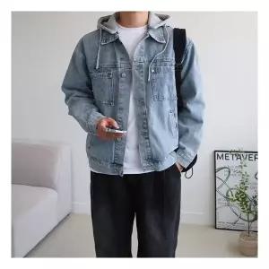 [쿼터]남자 후드 청자켓 탈부착 루즈핏 연청 흑청 데님 자켓