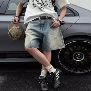 데님 남자 빈티지 여름 오피스룩 청반바지 워싱 디스트로이드 반바지 질감 일자 하의 트렌드 5부 OP2