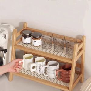 2단 대나무 카운터 탑 오거나이저 커피 컵 홀더 디스플레이 랙 주방 조미료 식료품 보관 선반