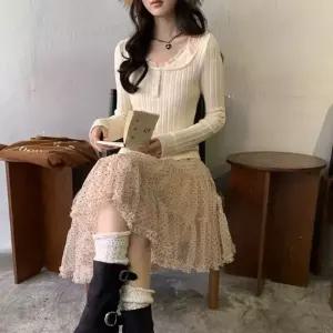 [하프클럽/]여성 봄 여름 시스루 도트 프릴 미니 치마