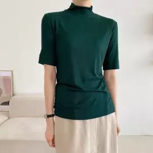 여성 무지 반목 티셔츠 반팔 반폴라 레이어드 이너티