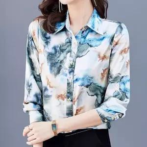 [퀸이즈][퀸이즈] [88까지]오로라 나염 포인트 블라우스