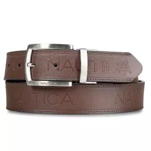 Nautica 남성용 양면 가죽 벨트 투인원 클래식 일상 비즈니스 직장 드레스 캐주얼 메탈 버클 니켈 로고 -