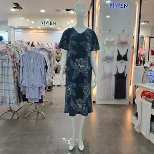 [비비안]폴리스판 주름지 플라워나염 여성원피스 홈웨어 잠옷 GW1975B_HDD