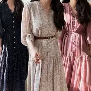 원피스 긴팔 셔링 봄 여성 결혼식하객룩 하객원피스 롱 (HSJ-WFISBTS)