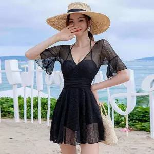 은창 원피스 시스루 블랙 일체형 여신 수영복 커버abc846