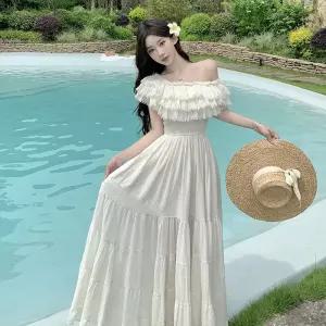 마킷5 원피스 여름 여친 쉬폰원피스 해변 롱스커트 오프숄더 바캉스룩 JEN2