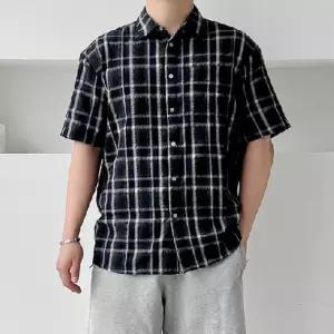 ONM 체크  남녀공용 여름 남방 캐주얼룩 반팔 셔