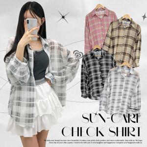 마이티 시스루 체크남방 자외선차단 루즈핏 벌룬소매 셔츠 여름 살안타템 (4color)