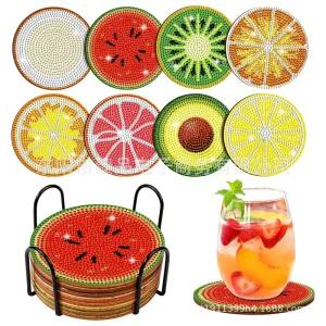 과일 컵받침 보석십자수 8개 한세트 (샤이닝+원형비즈) 나무