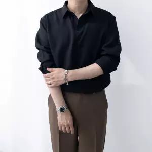 [모노폴로지]M2XL 헨리넥셔츠 링클프리셔츠 반오픈셔츠 오픈카라셔츠 편한셔츠 와이셔츠 소라색 오버핏셔츠