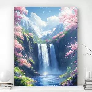 액자 캔버스형 보석십자수 DIY 키트 재물운 폭포그림 심리치료 시원한 풍수 인테리어 40 x 50 cm