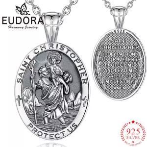 스카플라 Eudora 925 스털링 실버 세인트 스토퍼 목걸이 펜던트 크로스 남성 여성 카톨릭 보석 선물