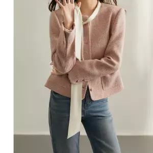 핑크 여성 가을 봄 스몰카라 코디 트위드 아우터 코트 숏 OP3