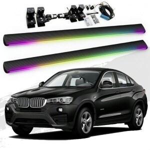 전기 러닝 보드, LED 라이트 업그레이드 알루미늄 페달 파워 너프 바 풋 레일과 함께 BMW X4 F26 2014-2018 전개식 사이드 스텝에 적합