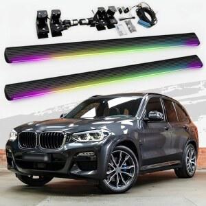 전기 러닝 보드, LED 라이트 업그레이드 알루미늄 페달 파워 너프 바 풋 레일과 함께 BMW X3 G01 2018-2023 전개식 사이드 스텝에 적합