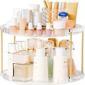 Yieach 360 회전 메이크업 오거나이저 및 향수 카운터탑 바니티 욕실용 2단계 클리어 아크릴 스킨케어