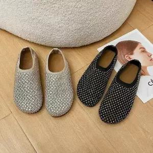 룽나루 여친 하계 플랫 큐빅 어부화 라운드 편펌프스 HO2