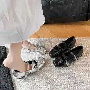 여사친 검정 플랫 스트랩힐 여름용 위에 버클 슈즈 펌프스 돼지코 작은 구두 메리제인 BE2