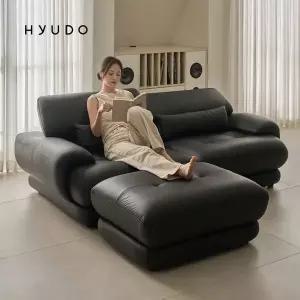 [휴도]온유의 동백 2100 무빙 헤드레스트 블랙 3인 가죽 소파+스툴