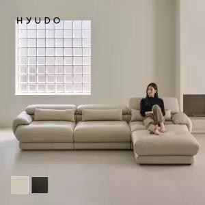 [휴도]온유의 동백 3050 무빙 헤드레스트 블랙 4인 가죽 소파+스툴