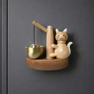 고양이 원목 도어벨 현관 문종 자석 문종 우드 도어벨 출입문 인테리어 개업 이사 선물