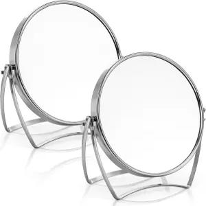 손잡이가 있는 양면 메이크업 거울 1X 및 3X 360 회전 배니티 테이블 책상 여행 여성용 휴대용 욕실 면도