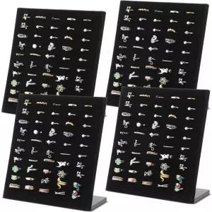 노다이에 4개의 블랙 벨벳 반지 진열대 귀걸이 판매용 50개 슬롯 L자형 주얼리 정리함 소매 홈 카운터