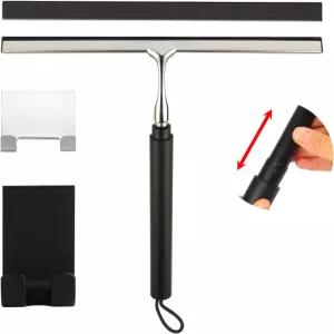 긴 손잡이가 달린 샤워 스퀴지 교체용 실리콘 블레이드 포함 유리 거울 창문 욕실 타일 및 벽을 위한