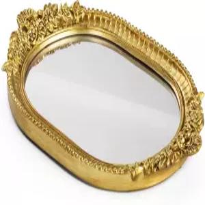 구오어 빈티지 앤티크 장식 욕실 배니티 트레이 거울 디저트 테이블 커피 홈 데코 서빙 손잡이 골드 포함