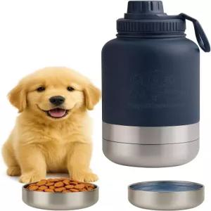 퍼피러브펫 트래블볼 3in1 휴대용 반려견 물병 및 식병 32온스 누수 방지 반려동물용 여행용 그릇 네이비