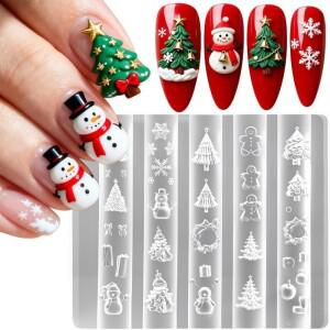 1개 크리스마스 트리 눈송이 진저브레드 3D 아크릴 네일 몰드 핸드 인그레이빙 아트 장식 실리콘