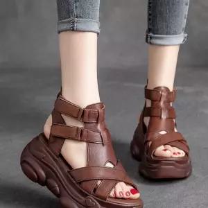 여성 워커 토오픈 가죽 샌들 오버솔 여름 신발 워커샌들