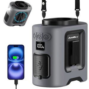 AddAcc 휴대용 허리 팬 - 14500mAh 충전식 배터리, 67시간 냉각 벨트 팬, 5개의 강력한 속도와 360 회전 가능한 핸즈프리 클립, 업무용 LED 조명 포함, 야외 캠핑 여행용 야외용