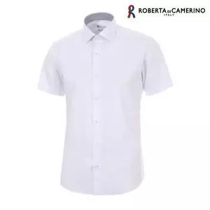 [하프클럽/로베르타 디 까메리노]레이온폴리 혼방 스판 화이트 솔리드 슬림핏 반소매 셔츠 RO2-351-1