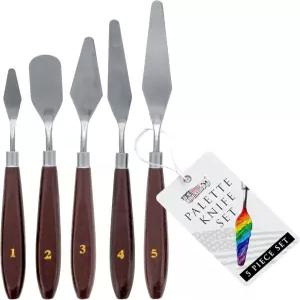 미국 미술 공급 아크릴 페인팅용 5피스 스테인리스 스틸 팔레트 나이프 세트 - 오일용 페인트 주걱 도구