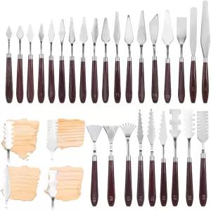 엠바이요 27개 팔레트 나이프 세트 스테인리스 스틸 페인팅 나무 손잡이 페인트 스패툴라 캔버스 유화 혼합