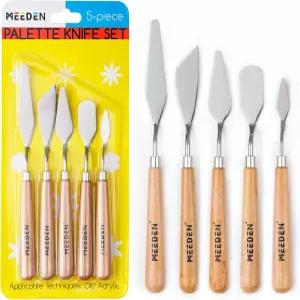 MEEDEN 5PCS 팔레트 나이프 세트 나무 손잡이가 있는 스테인리스 스틸 페인팅 - 오일 캔버스 아크릴 색상