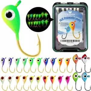 CWSDXM 얼음 낚시 미끼 키트 팬피쉬 크레이피 월아이 농어 송어 블루길 후크 세트용 24개 마이크로