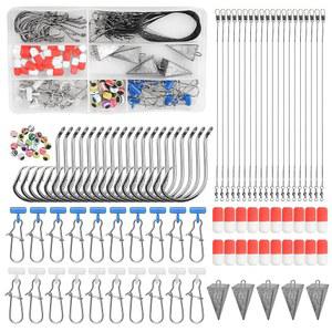 105PCS 서핑 낚시 태클 키트 물고기 찾기 리그 소금물 라이브 미끼 리그, 후크 플로트 싱커 슬라이더 비드 피라미드 리더, 배스 비치 오션 장비 액세서리 제공